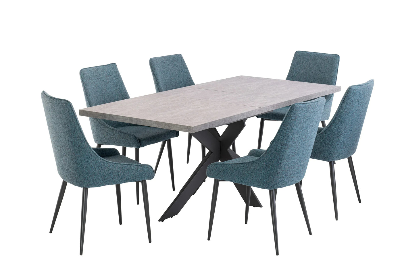 Stylish Teal and Grey Fabric Dining Chair with Grey Legs