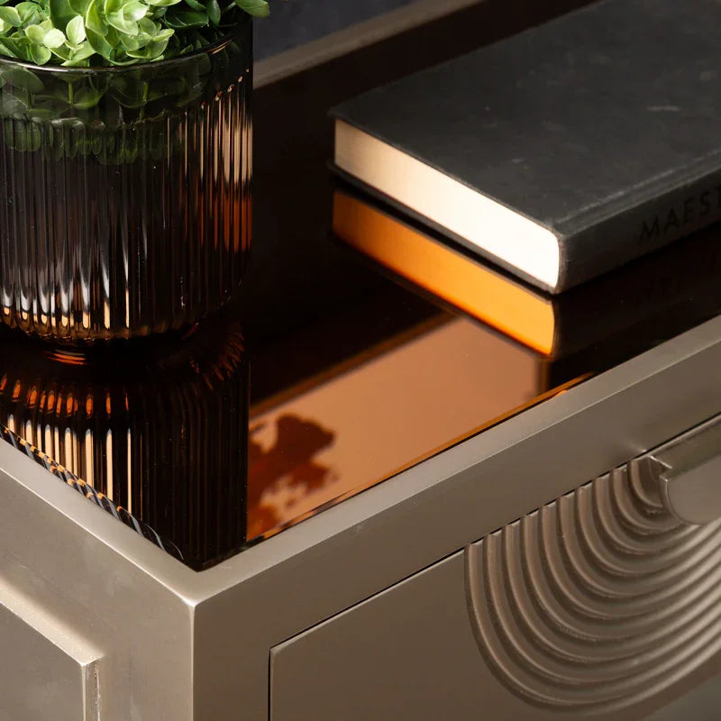 Elon 1-Drawer Telephone Table Gold with Clear Mirror Top