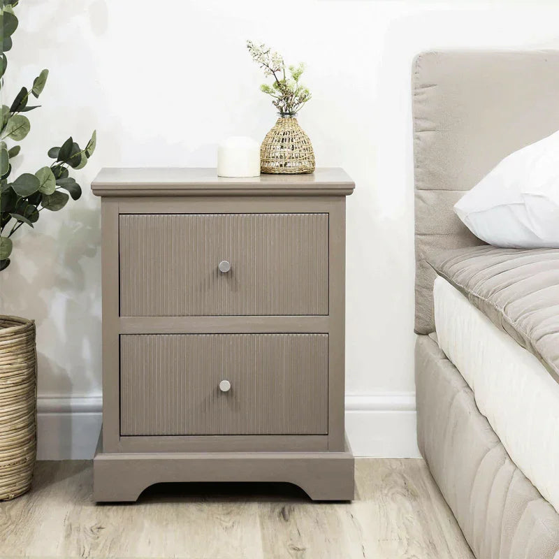 Lindon 2 Drawer Bedside Cabinet Taupe with Nickel Handles