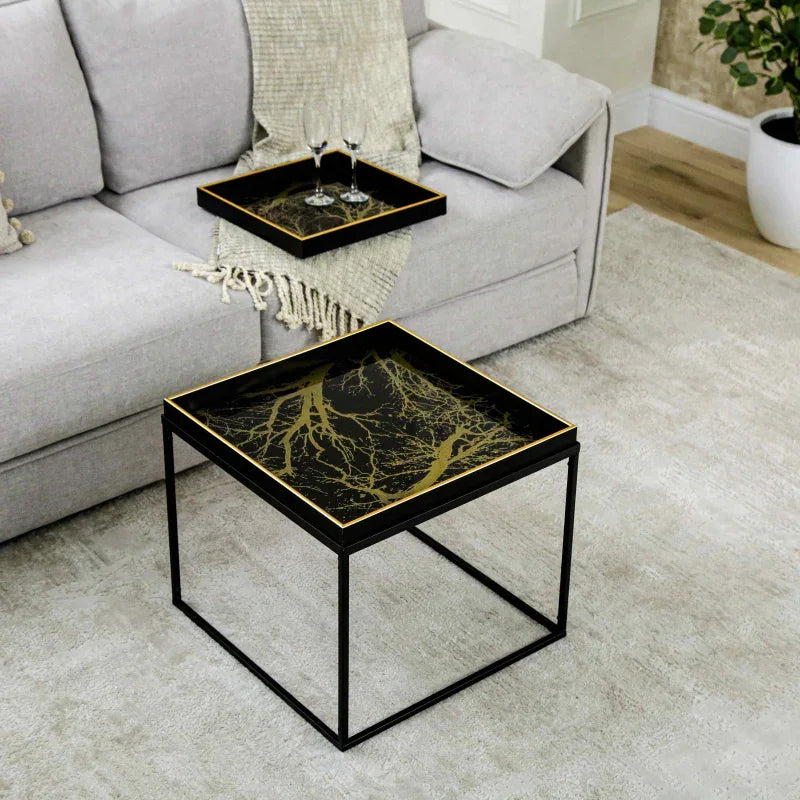 Black & Gold Metal Coffee Table with Tray