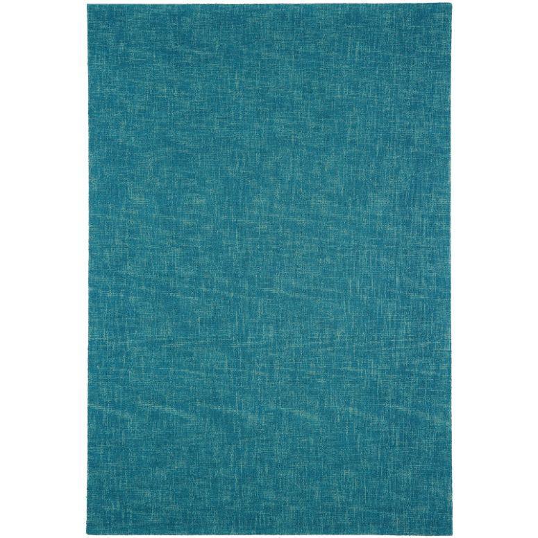 Blue textured area rug with subtle woven pattern and flat pile