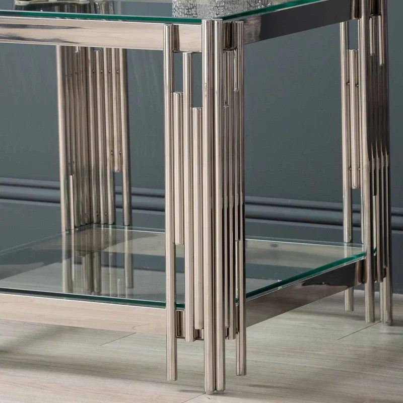 Cohen Steel Tubes and Clear Glass End Table