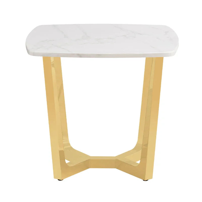 Meghan Gold Metal End Table with White Faux Marble Top
