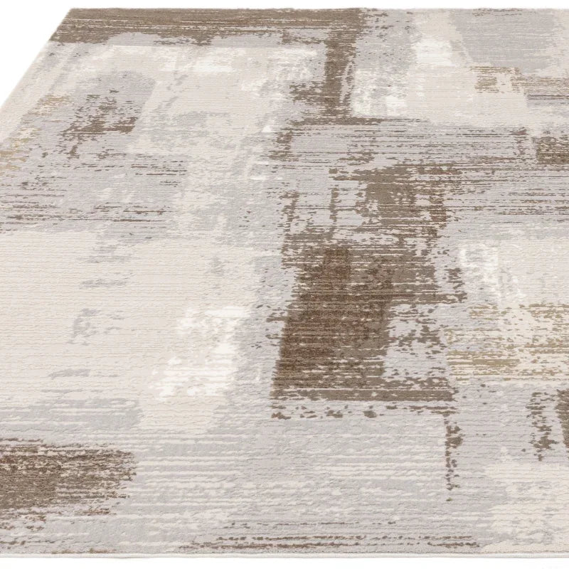 Beige and grey abstract area rug with textured modern design