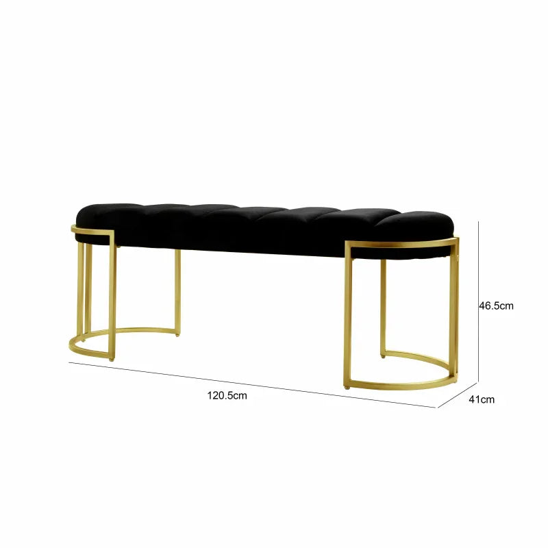 120cm Black Velvet Tufted Bench with Gold Legs