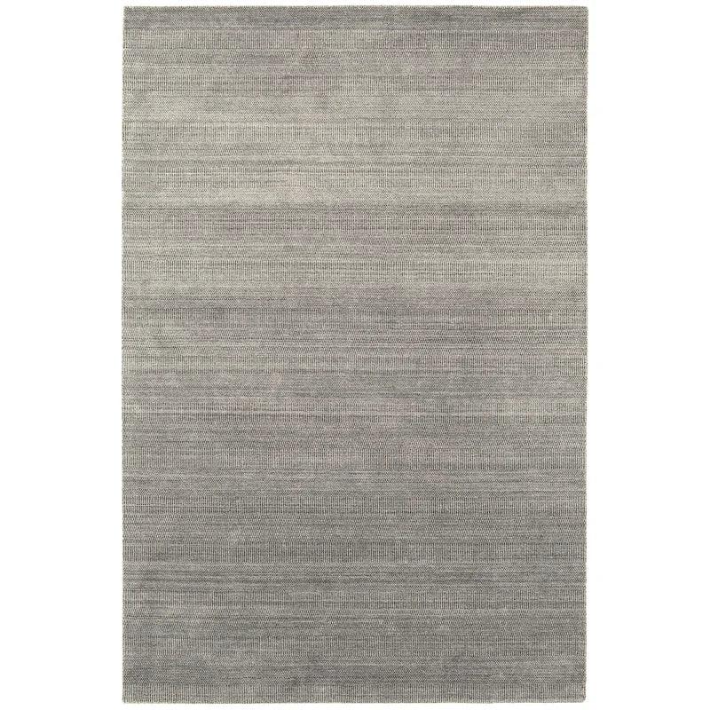 Grey textured area rug with subtle horizontal striped pattern
