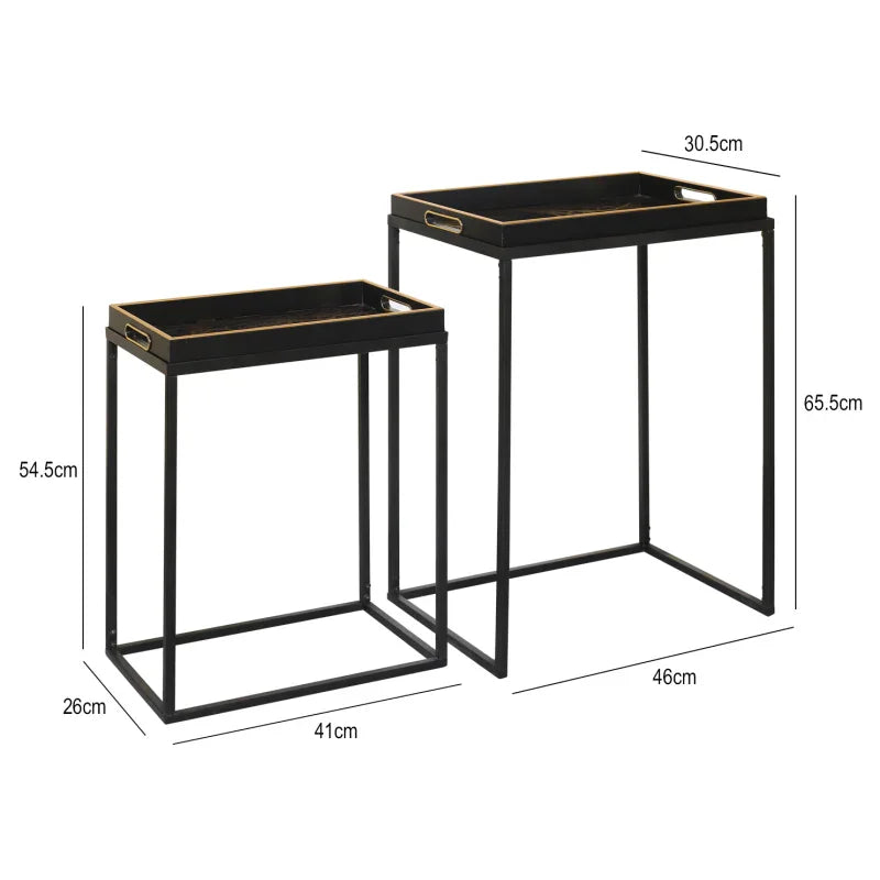 Set of 2 Black and Gold Nesting Tables