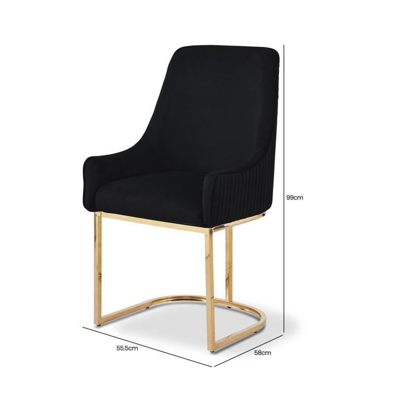 Eris Black Velvet Dining Chair with Gold Legs