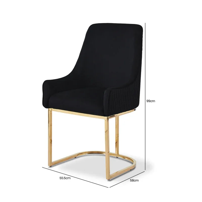 Eris Black Velvet Dining Chair with Gold Legs