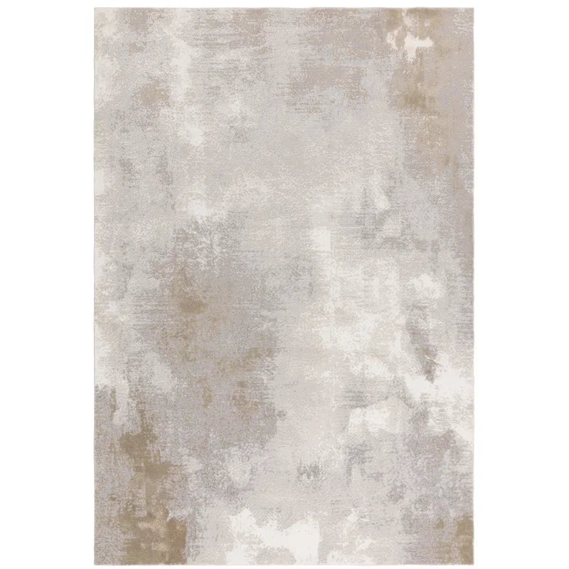 Modern area rug with abstract beige and grey pattern, soft texture, rectangular shape