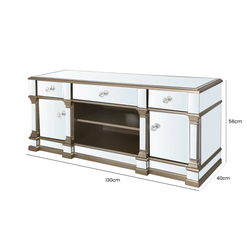 Apollo Mirror 2 Door 3 Drawer Entertainment Unit Champagne