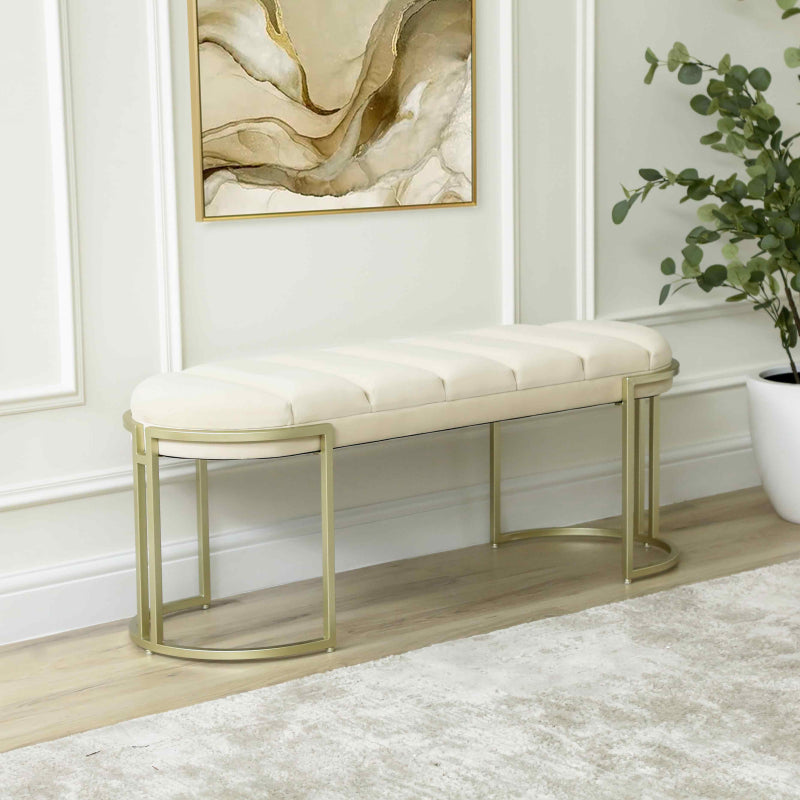 120cm Cream Velvet Tufted Bench with Champagne Legs