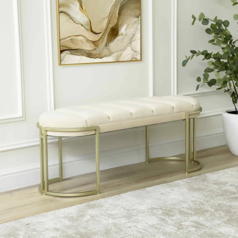 120cm Cream Velvet Tufted Bench with Champagne Legs