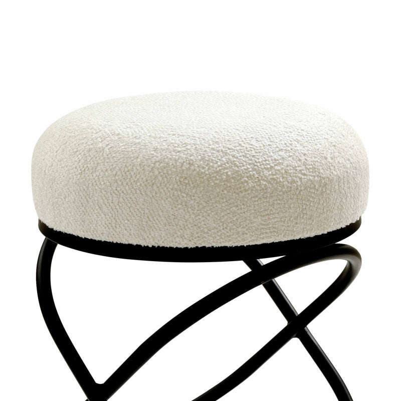 46cm White Boucle Rizzo Stool with Black Legs