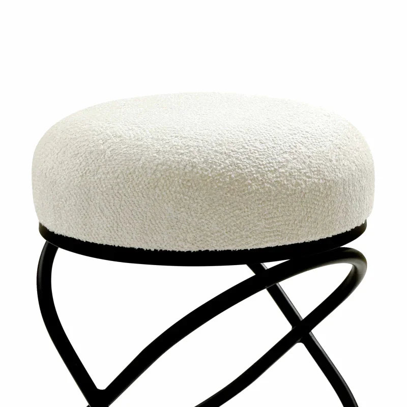46cm White Boucle Rizzo Stool with Black Legs