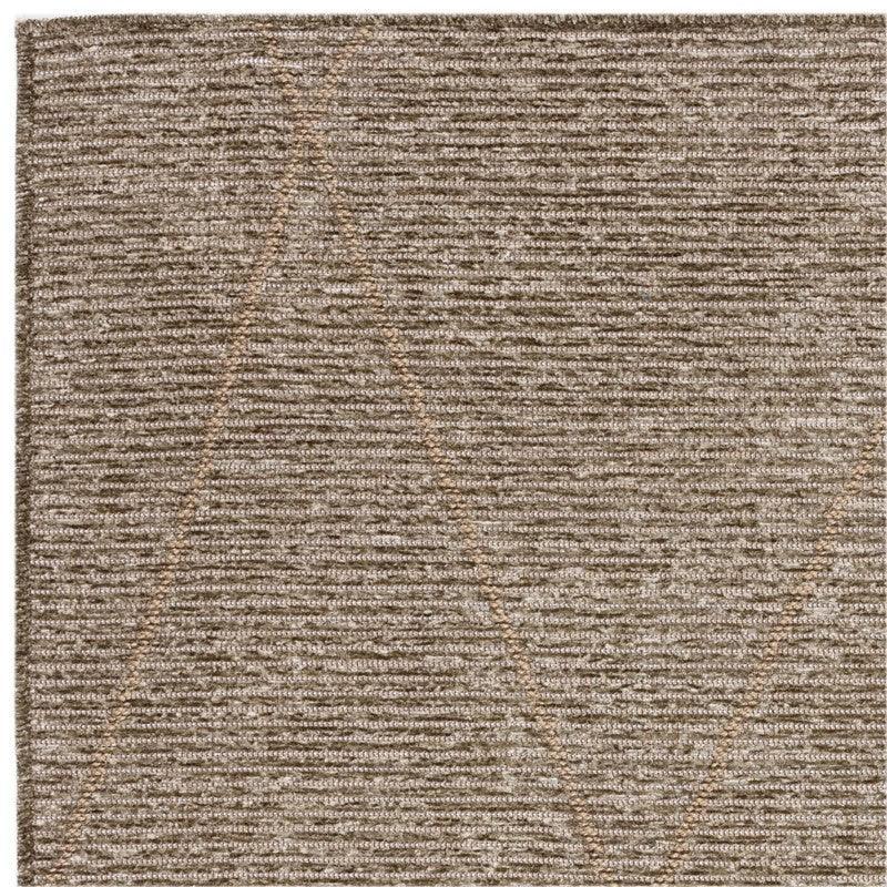 Textured beige area rug with subtle linear and triangle pattern