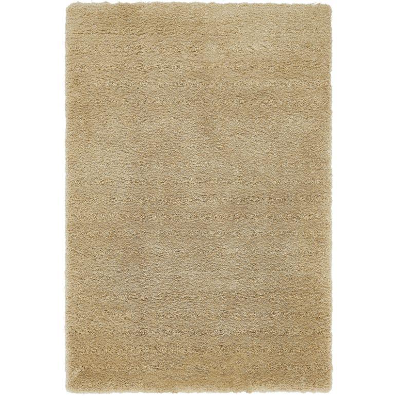Beige shaggy rug with soft, thick pile texture shown from above