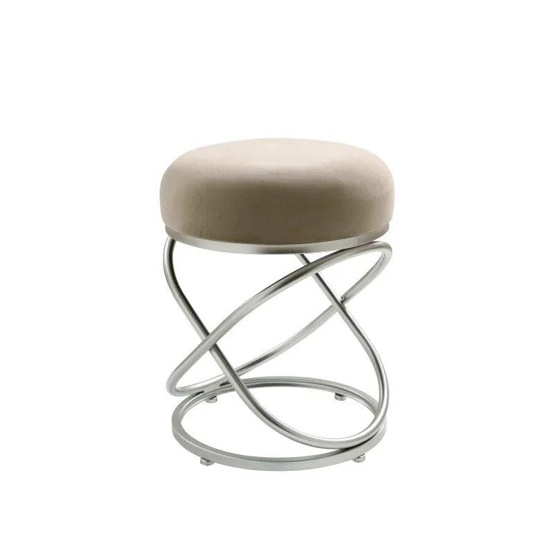 46cm Taupe Velvet Rizzo Stool with Matte Silver Legs
