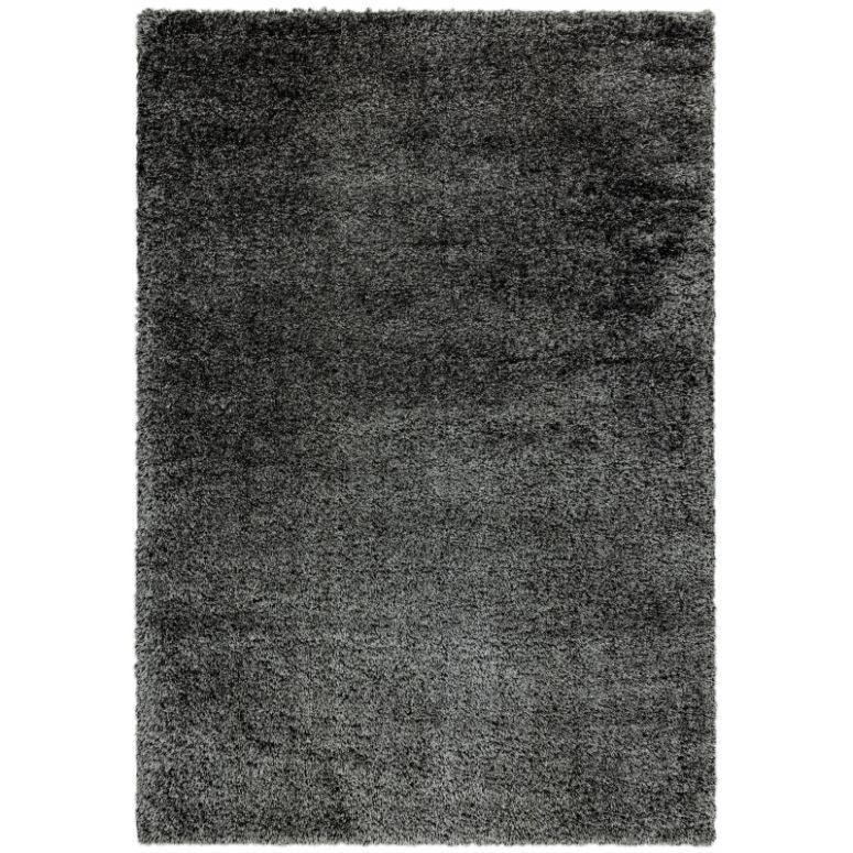 Dark grey shaggy rug with soft textured pile, rectangular shape and even surface