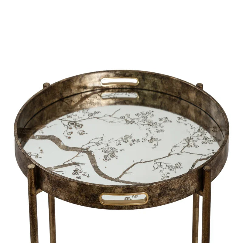 59cm Antique Gold and Mirror Top End Table