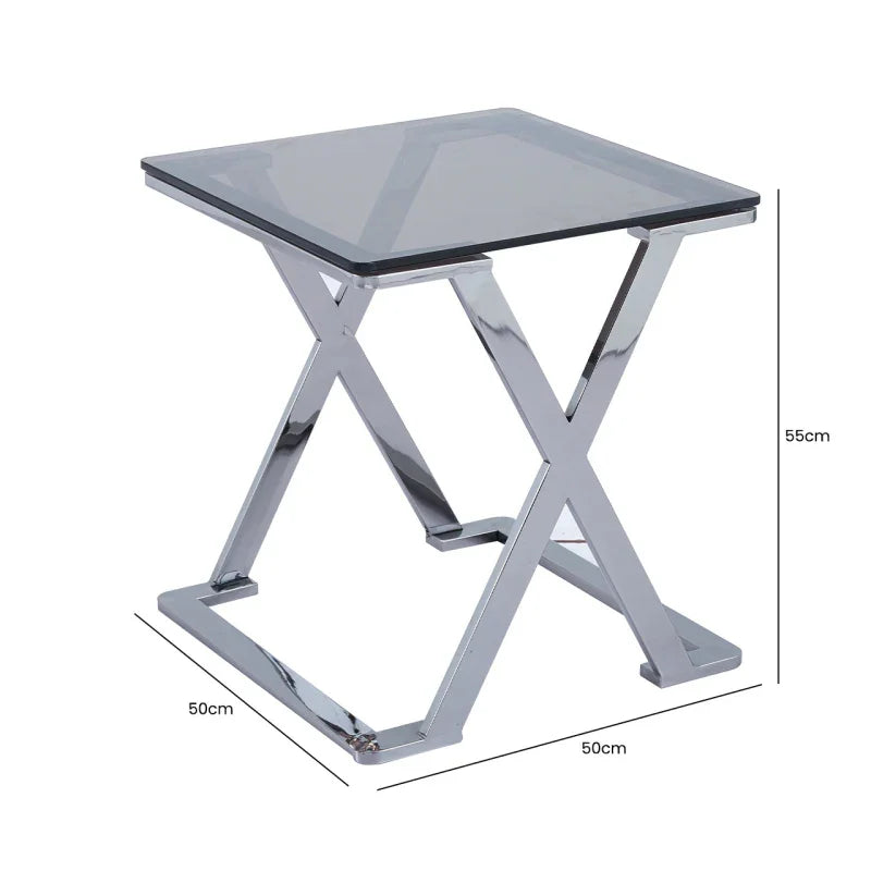 Axel Grey Gunmetal End Table with Smoke Glass Top