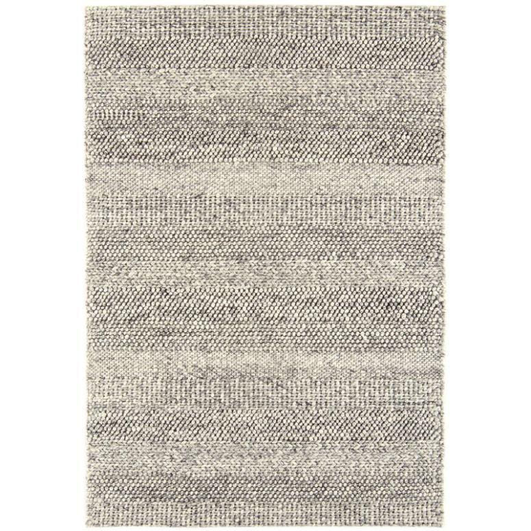 Grey textured area rug with woven striped pattern