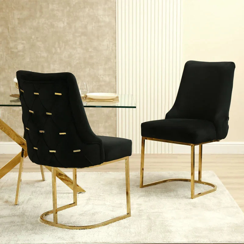 Casas Black Velvet Dining Chair with Gold Legs