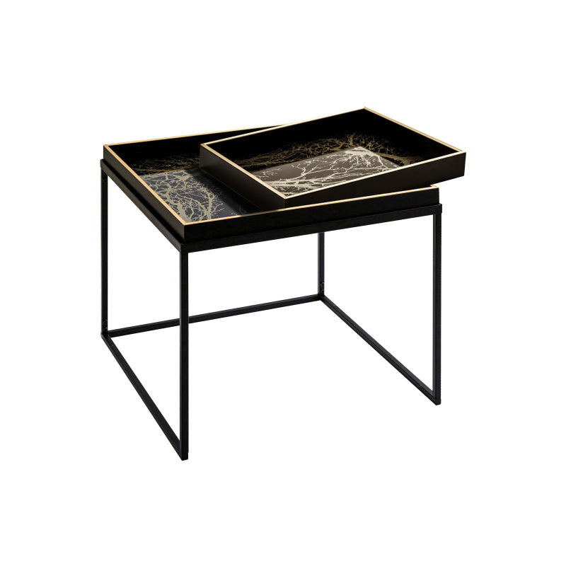 Black & Gold Metal Coffee Table with Tray
