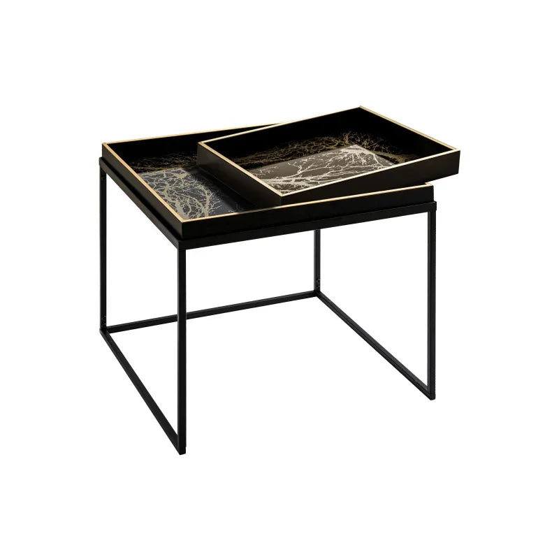 Black & Gold Metal Coffee Table with Tray