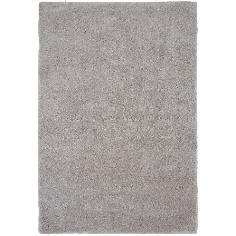 Light grey shaggy area rug with soft pile, rectangular shape, front view