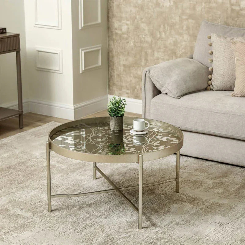 40cm Champagne Coffee Table with Leaves Design KD Legs