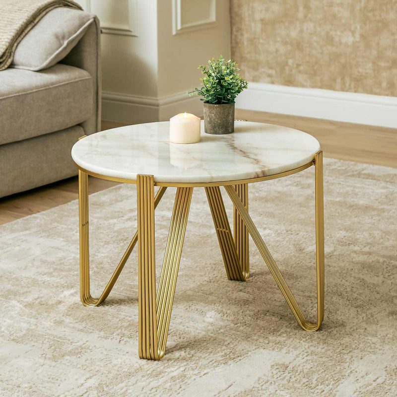 Yohan White Marble with Gold Metal Legs Coffee Table