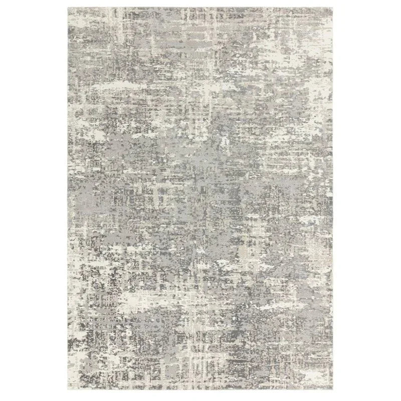 Modern abstract area rug with grey and ivory textured pattern