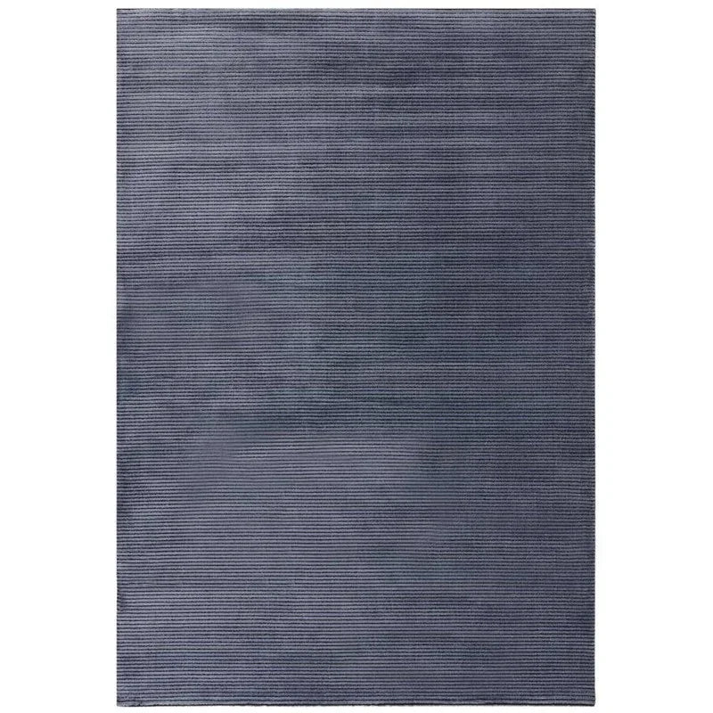 Dark grey textured area rug with subtle horizontal ribbing