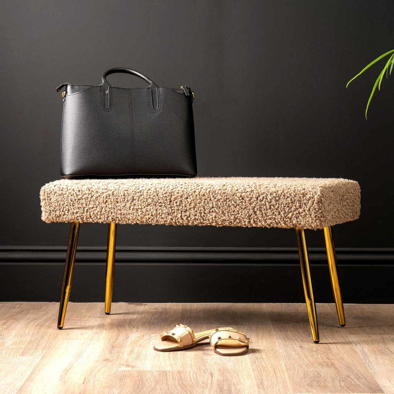 Beige Boucle Bench with Gold Legs - KD