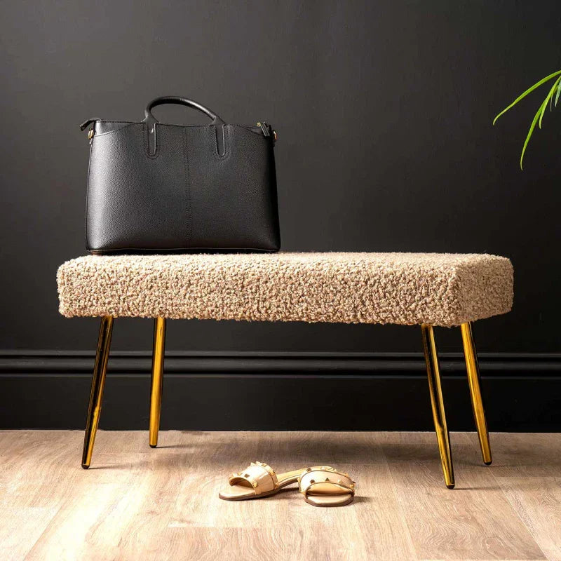 Beige Boucle Bench with Gold Legs - KD
