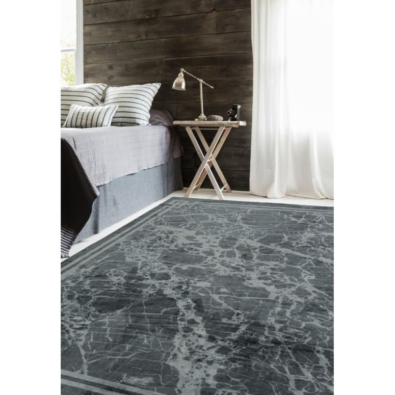 Zehraya ZE03 Grey Border Rug - Image 2