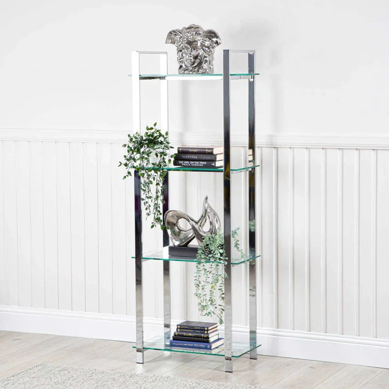 Harry 160cm Chrome & Clear Glass 4-Tier Display Unit - KD
