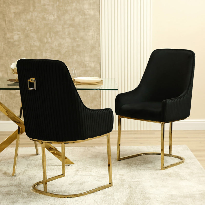 Eris Black Velvet Dining Chair with Gold Legs