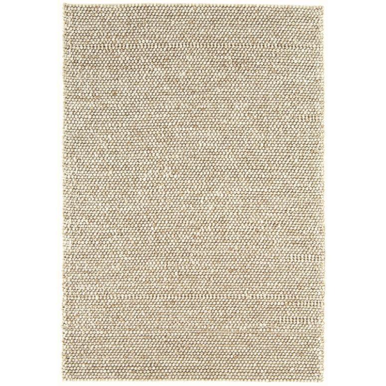 Neutral woven area rug with textured loop pile in natural beige tones
