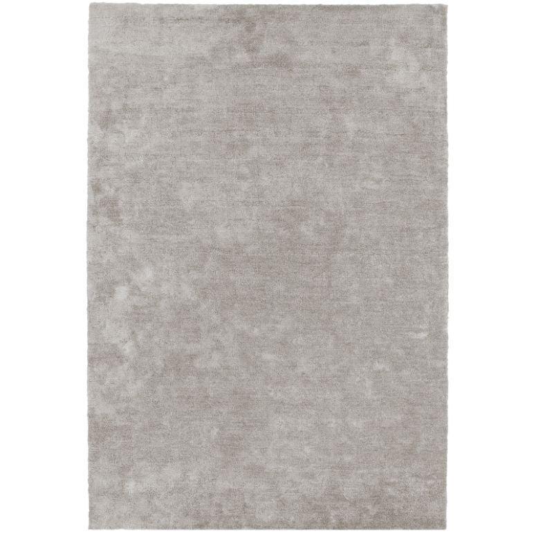 Plain light grey area rug with soft texture and rectangular shape