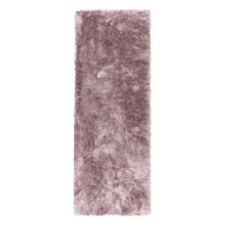 Plum shaggy area rug with deep pile, rectangular shape, top view