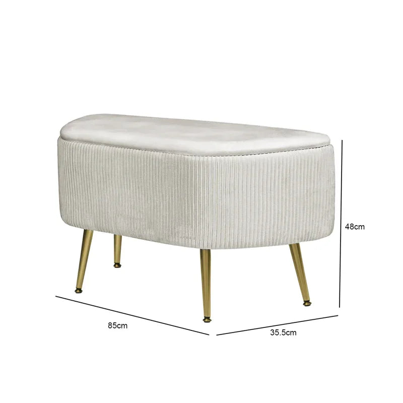 48cm Beige Velvet Storage Bench in Gold Legs