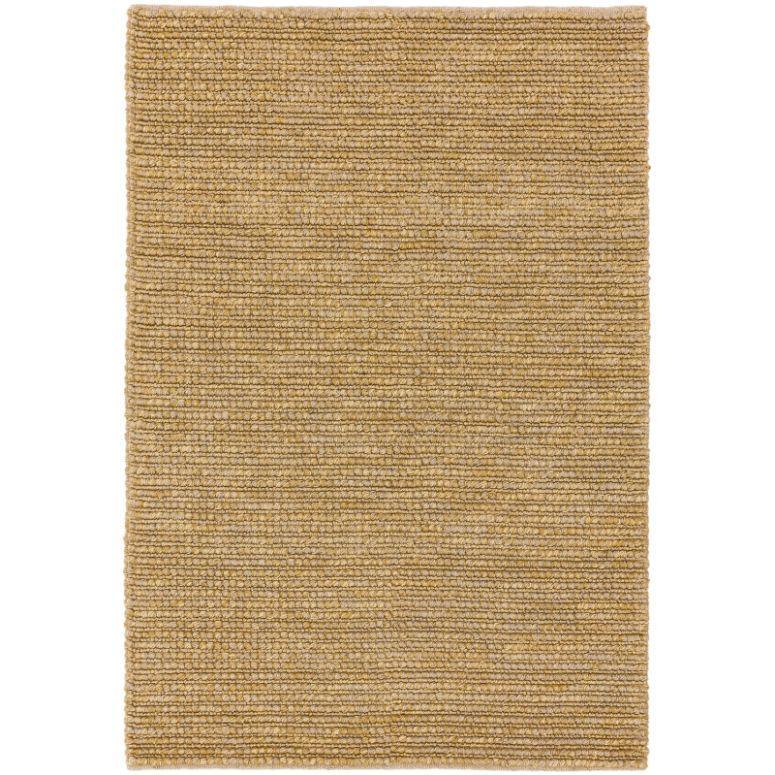 Rectangular beige woven rug with textured loop pile design