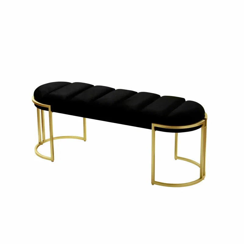 120cm Black Velvet Tufted Bench with Gold Legs