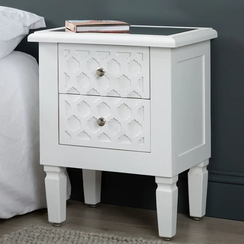 Casablanca White 2-Drawer Bedside Cabinet - DSP