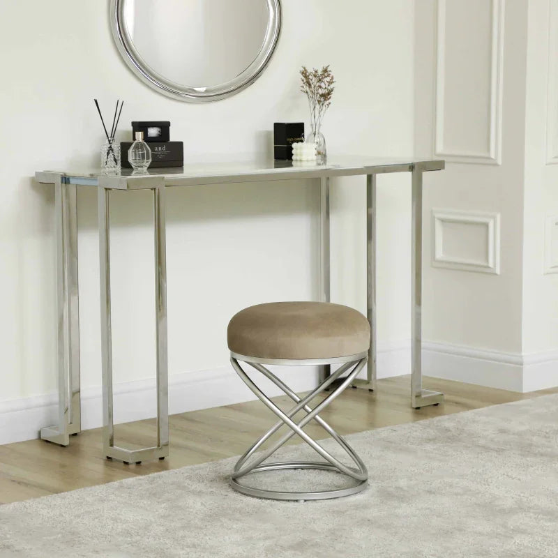 46cm Taupe Velvet Rizzo Stool with Matte Silver Legs