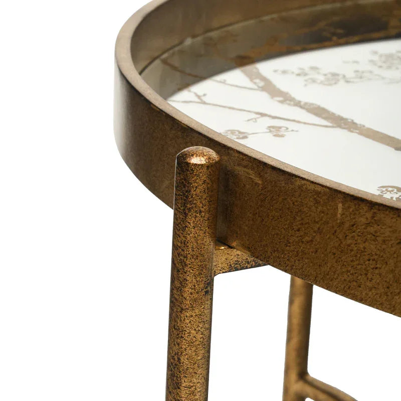 40cm Antique Gold and Mirror Top Coffee Table