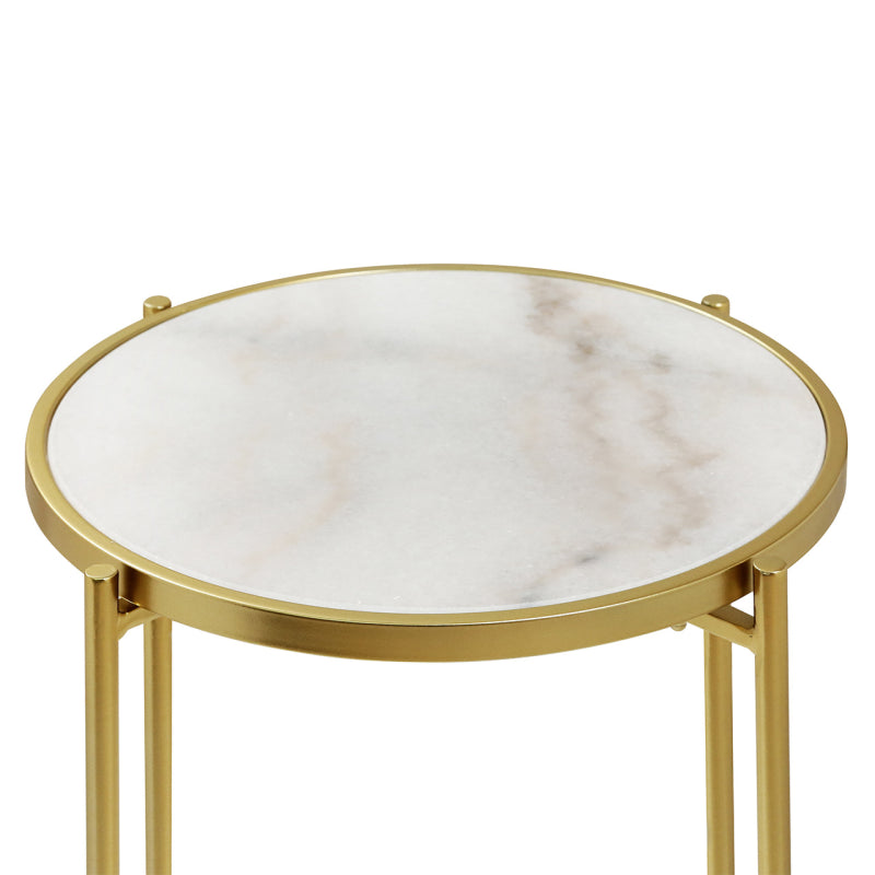55cm Gold Metal End Table with White Marble Top
