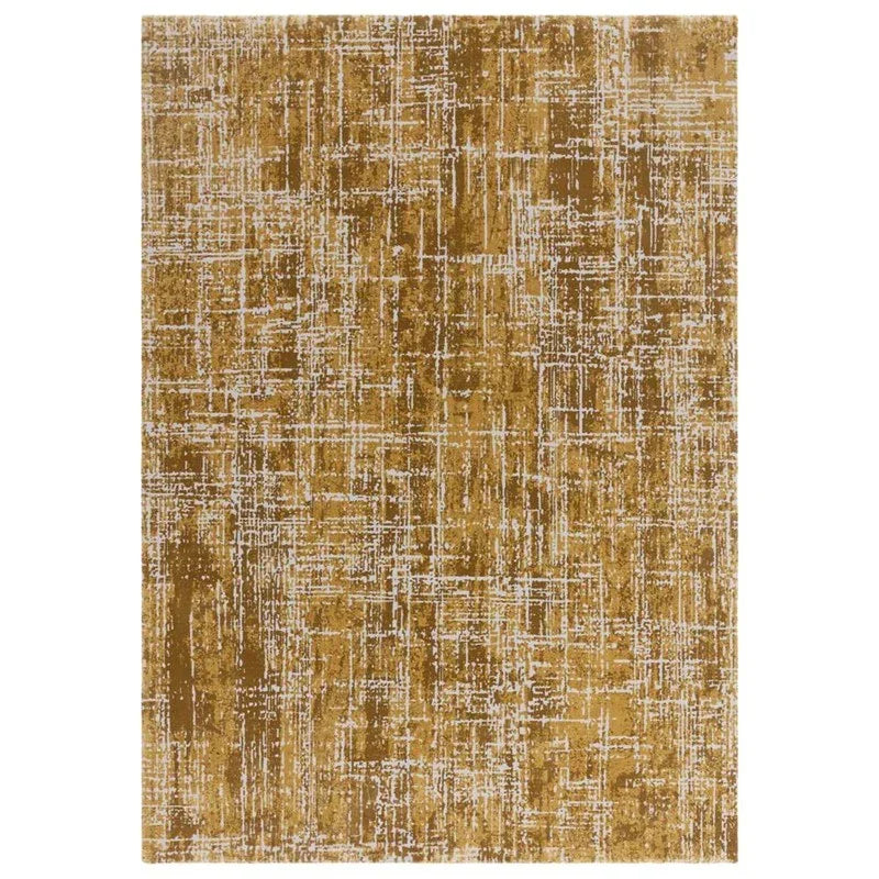 Gold abstract pattern area rug with textured linear design